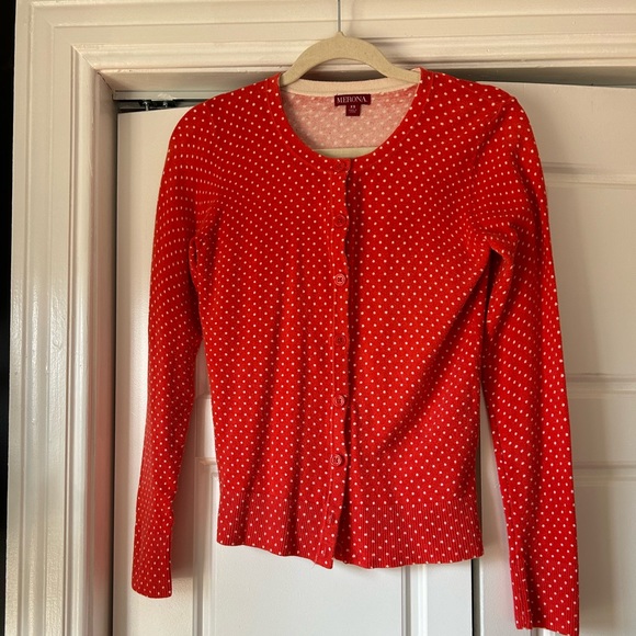 Reddish Orange Merona Polka Dotted Cardigan Size XS - Picture 2 of 7